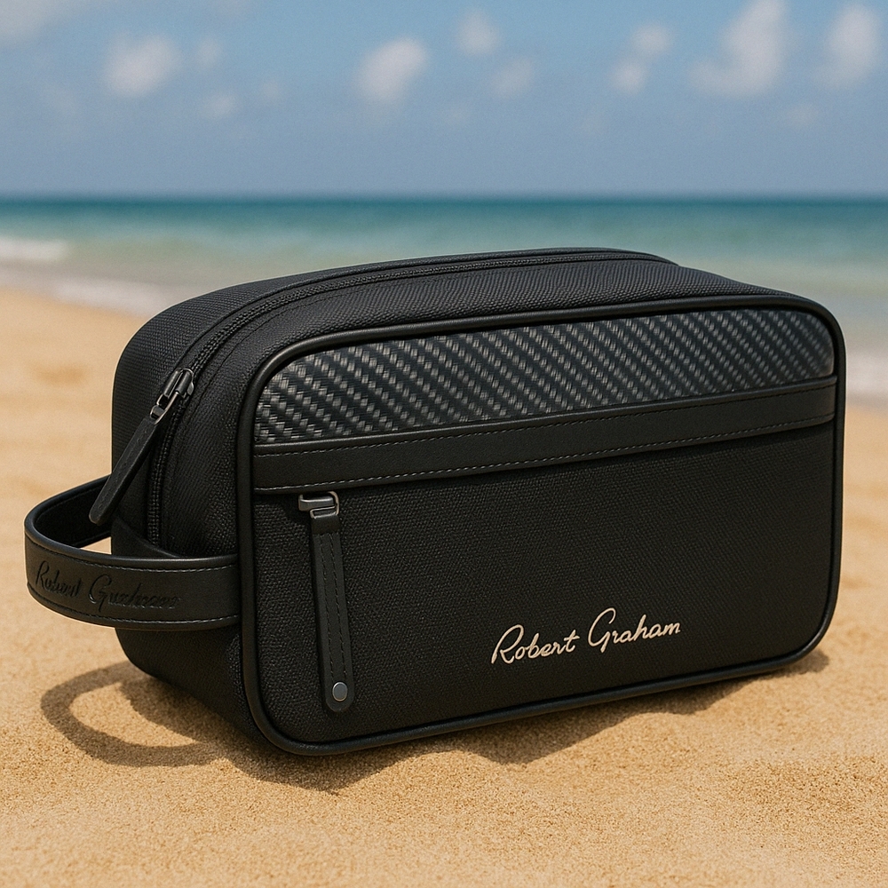 Robert Graham Hurst Black Designer Travel Toiletry Bag
